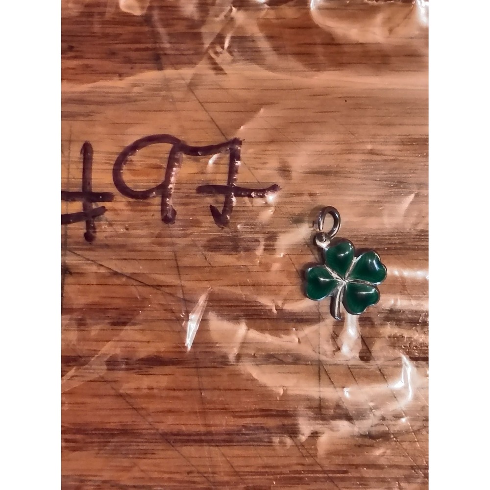 Vintage MK Sterling Silver Green Enamel Four Leaf Clover Charm Pendant Shamrock